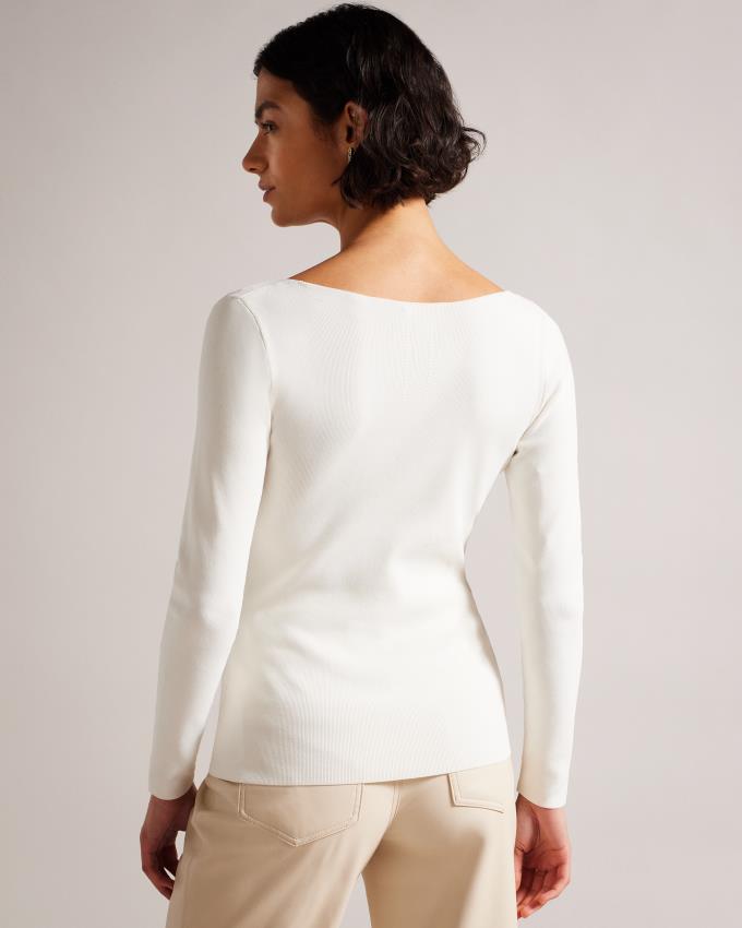 Hauts Ted Baker V Neck Slim Fit Knit Blanche Femme | VDA-95772287